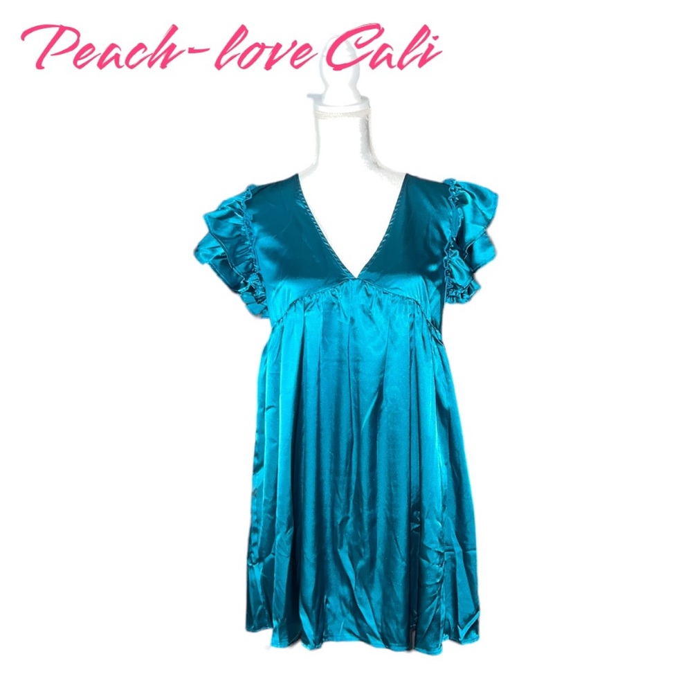 Peachlove California Double Ruffle Satin Mini Dress NWT